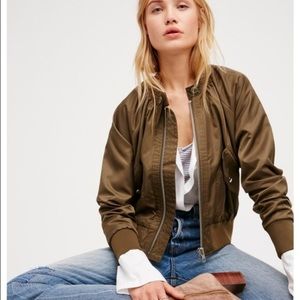 Free People Midnight Bomber Jacket in Moss